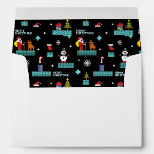 Pixelated Merry Christmas Pattern - Retro Design Envelope