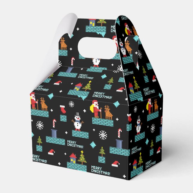 Pixelated Merry Christmas Pattern - Retro Design Favor Boxes (Front Side)