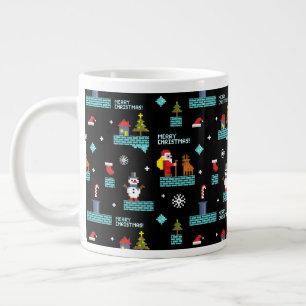 Pixelated Merry Christmas Pattern - Retro Design Giant Coffee Mug
