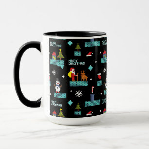 Pixelated Merry Christmas Pattern - Retro Design Mug