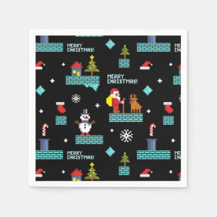 Pixelated Merry Christmas Pattern - Retro Design Napkins