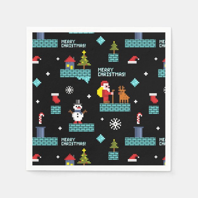 Pixelated Merry Christmas Pattern - Retro Design Napkins (Front)
