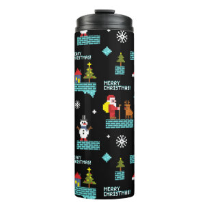 Pixelated Merry Christmas Pattern - Retro Design Thermal Tumbler