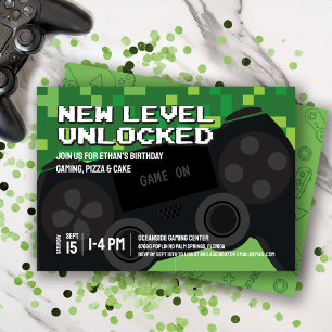 Pixelated New Level Gaming Controller Birthday Invitation