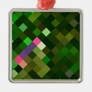 Pixelated Pattern - Green Metal Ornament