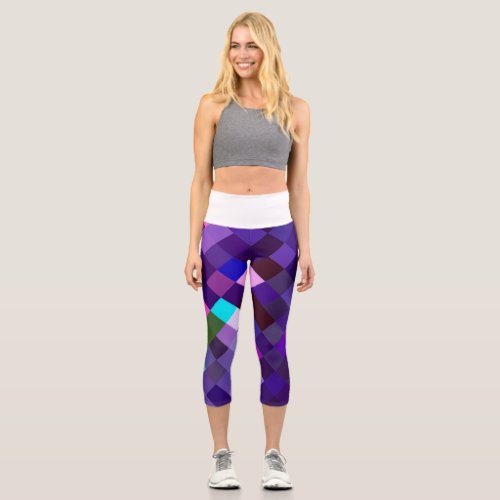 Pixelated Pattern _ Purple Capri Leggings