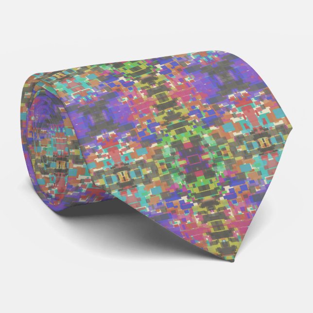 Pixelated Patterned Beyond Colors Of The Rainbow Neck Tie (Rolled)