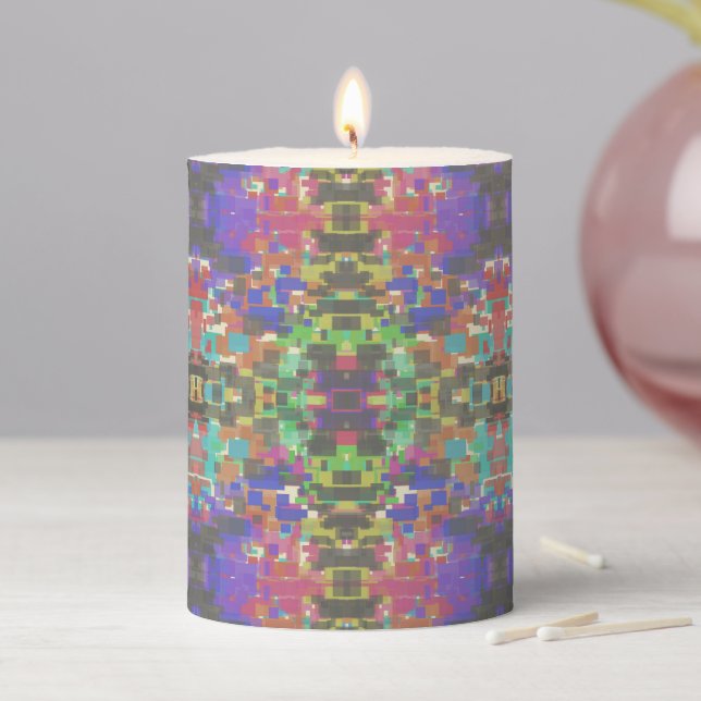 Pixelated Patterned Beyond Colors Of The Rainbow Pillar Candle (In Situ)