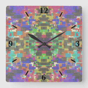 Pixelated Patterned Beyond Colors Of The Rainbow Square Wall Clock