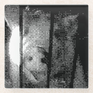 pixelated piggy glass coaster