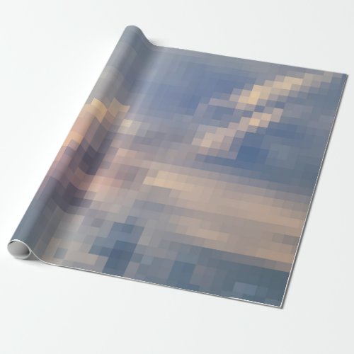 Pixelated Pink and Blue Cloud Wrapping Paper