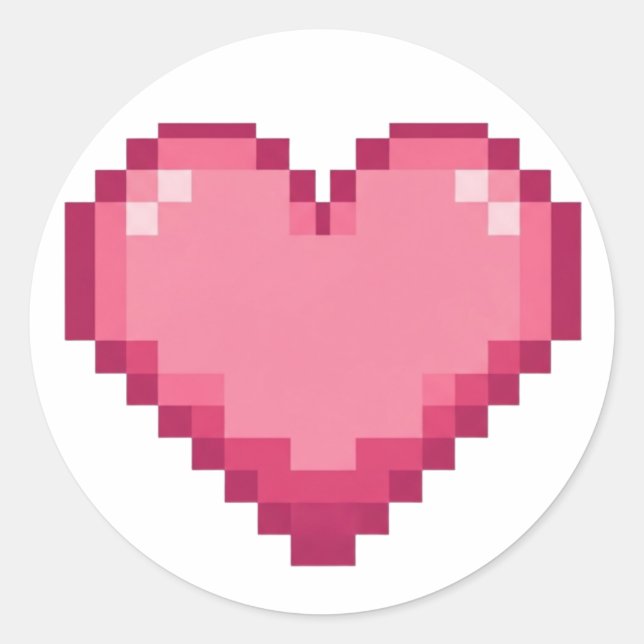 Pixelated Pink Heart Design Classic Round Sticker (Front)