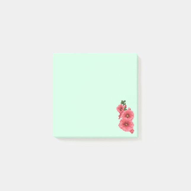 Pixelated Pink Hollyhock Flower Post-it Notes (Front)