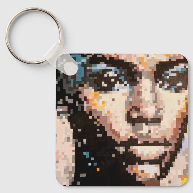 Pixelated portrait with fierce expression keychain (Front)