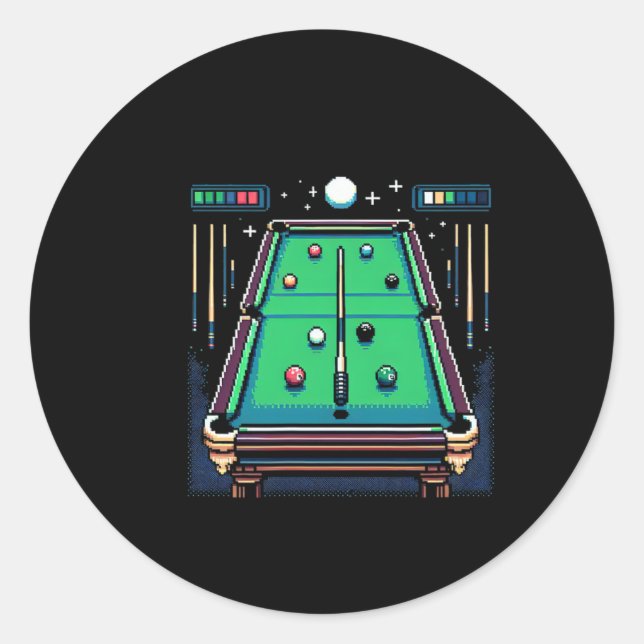 Pixelated Pot 8-bit Billiards  Classic Round Sticker (Front)