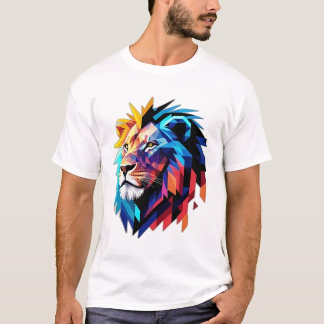 Pixelated Pride : Geometric Lion  T-Shirt (Front)