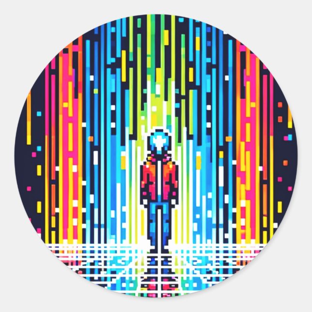 Pixelated Rain of Solace - Retro Digital Art Classic Round Sticker (Front)