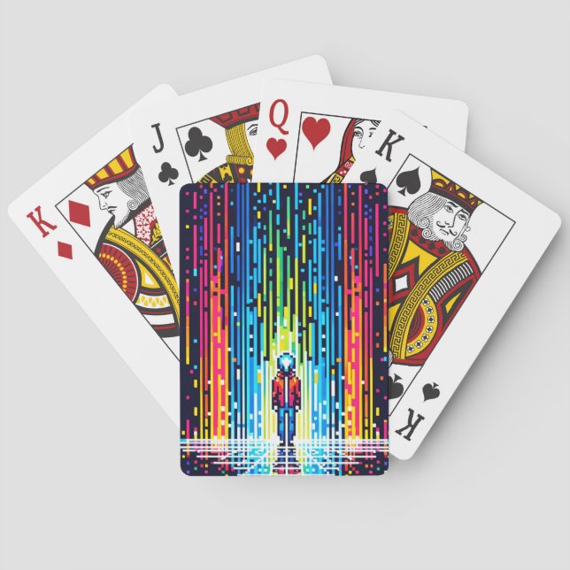 Pixelated Rain of Solace - Retro Digital Art Poker Cards (Back)