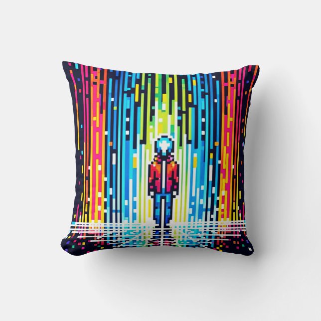 Pixelated Rain of Solace - Retro Digital Art Throw Pillow (Front)