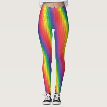 Pixelated Rainbow Pattern Leggings by fireflidesigns at Zazzle