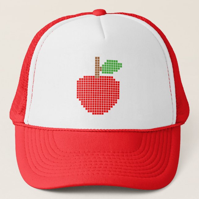 Pixelated red apple trucker hat (Front)