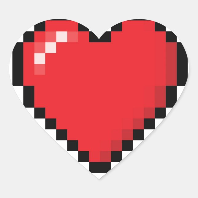 Pixelated red video game heart heart sticker (Front)