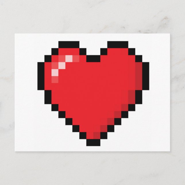 Pixelated red video game heart postcard (Front)