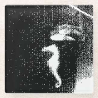 pixelated seahorse glass coaster