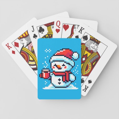 Pixelated Snowman with Coffee _ Winter Holiday Art Playing Cards
