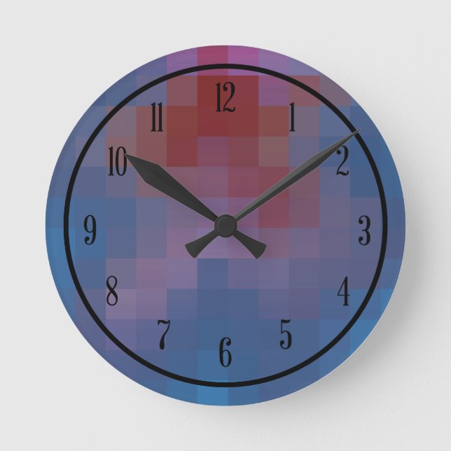 Pixelated Squares with Numbers Round Clock (Front)