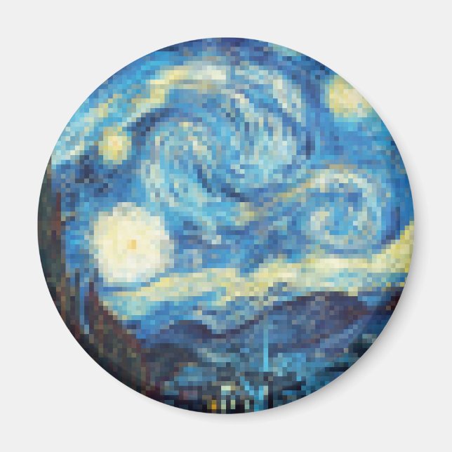 Pixelated Starry Night by Van Gogh Magnet (Front)