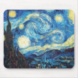 Pixelated Starry Night by Van Gogh Mouse Pad