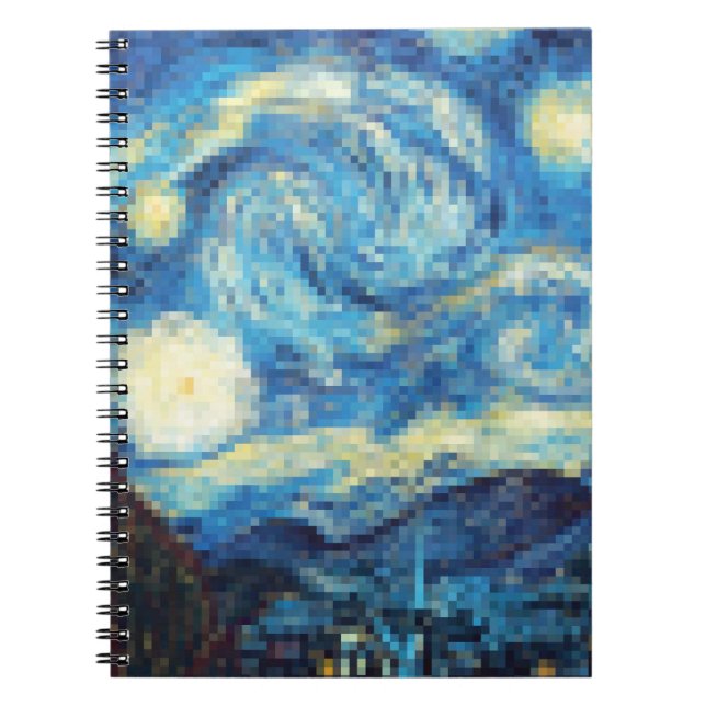 Pixelated Starry Night by Van Gogh Notebook (Front)