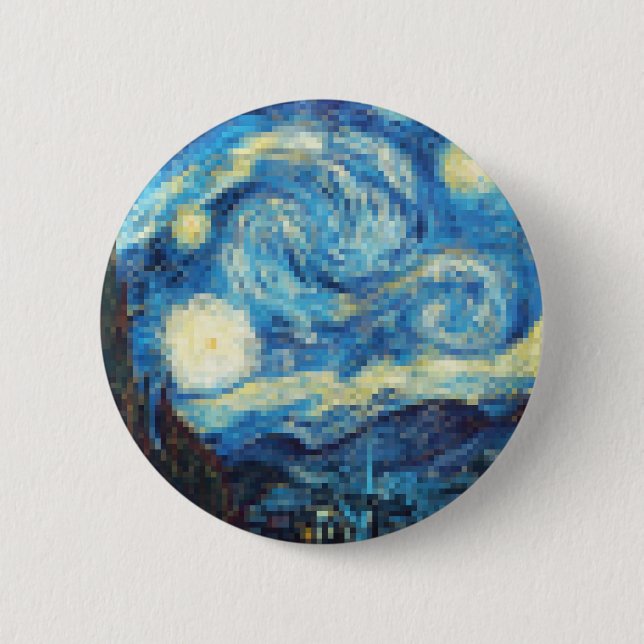 Pixelated Starry Night by Van Gogh Pinback Button (Front)