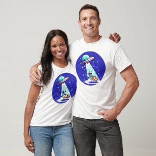 Pixelated UFO Pizza Adventure - Alien Art T-Shirt