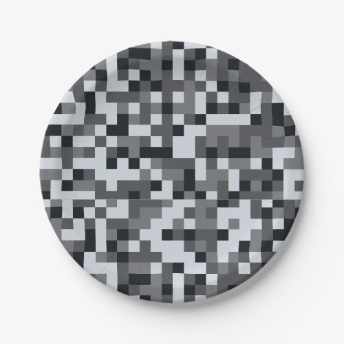 Pixelated Video Game black and grey Birthday Party Paper Plates