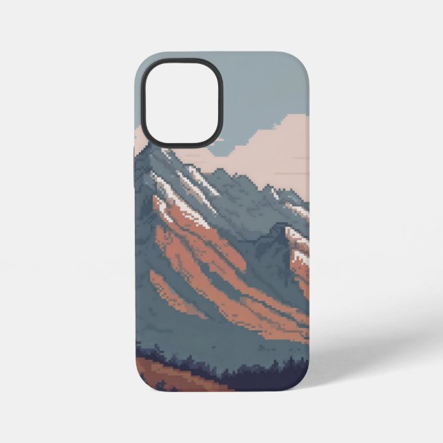 pixelated view of a mountain iPhone case (Back)