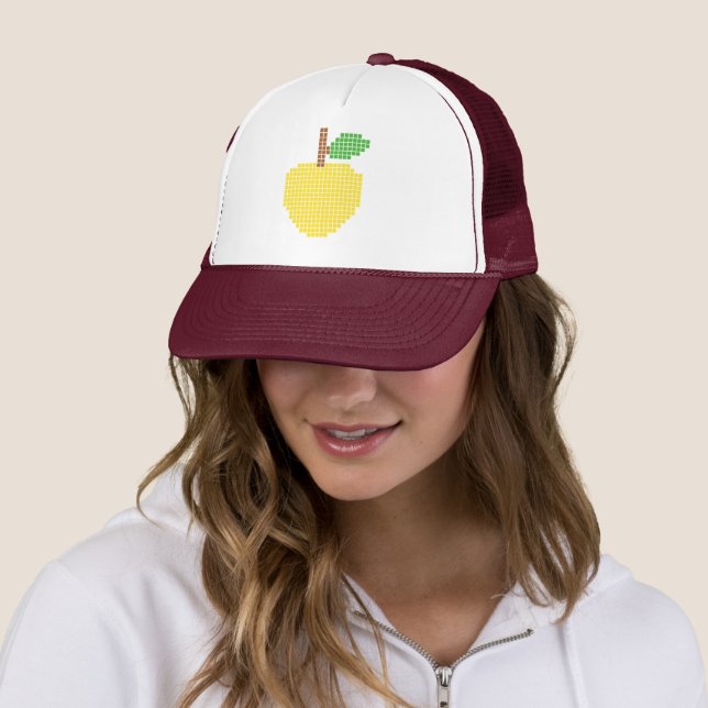 Pixelated yellow apple trucker hat (In Situ)