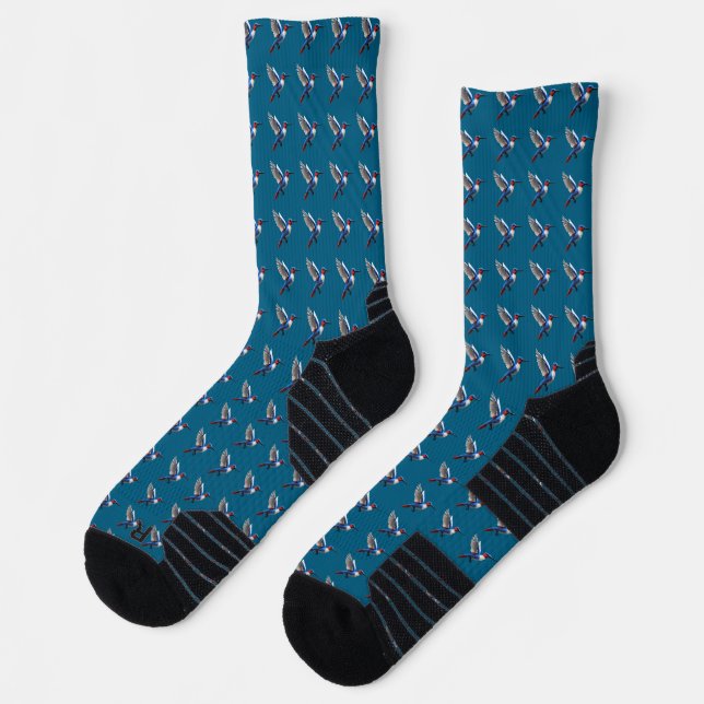 Pixeled Blue Hummingbird  Socks (Left)