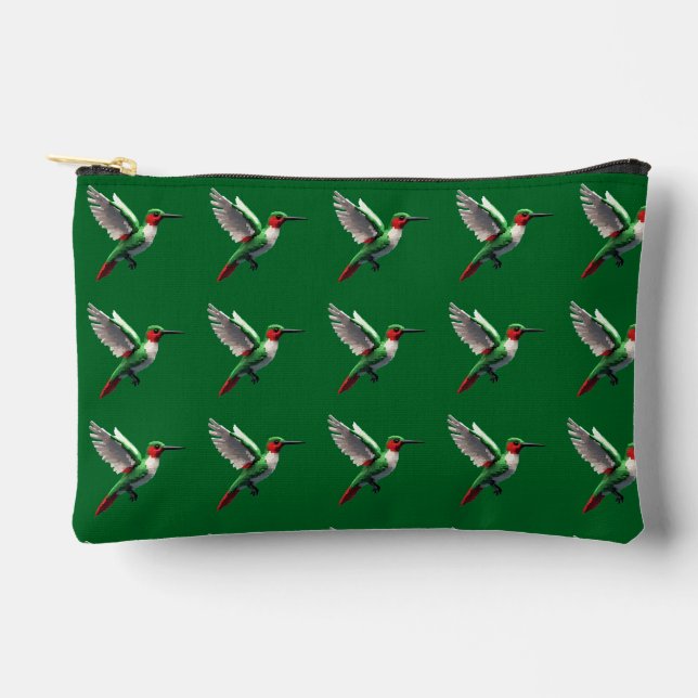 Pixeled Green Hummingbird Accessory Pouch (Front)