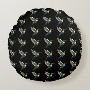 Pixeled Green Hummingbird  Round Pillow
