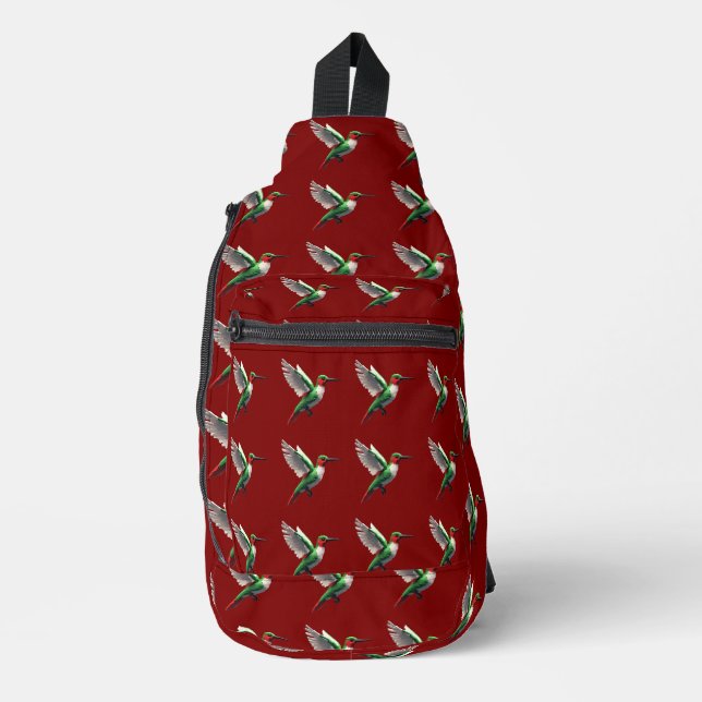 Pixeled Green Hummingbird Sling Bag (Front)