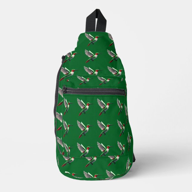 Pixeled Green Hummingbird Sling Bag (Front)