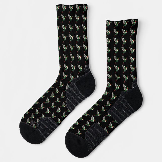 Pixeled Green Hummingbird  Socks (Left)