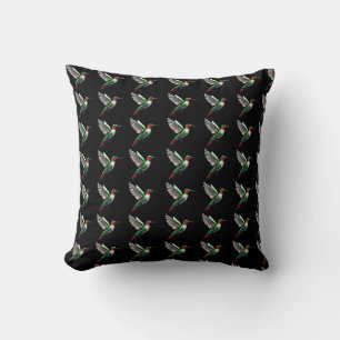 Pixeled Green Hummingbird  Throw Pillow