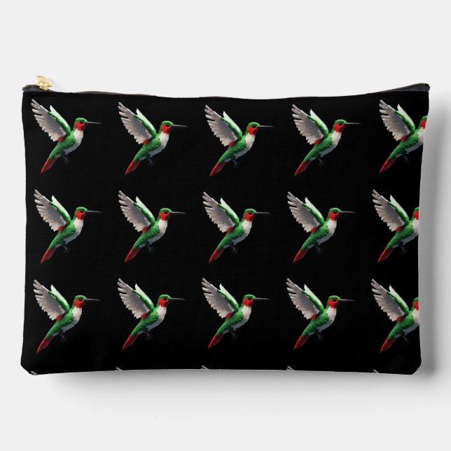 Pixeled Green Hummingbirds Accessory Pouch (Front)