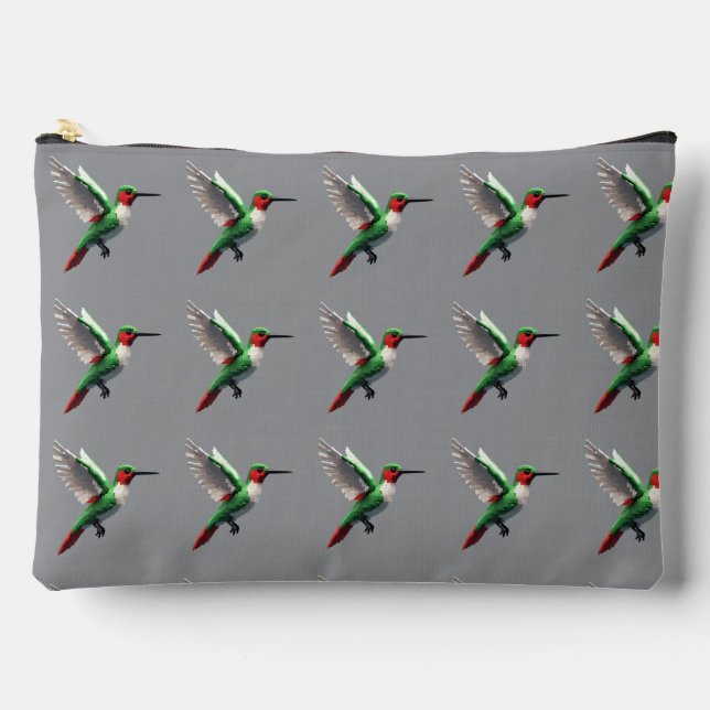 Pixeled Green Hummingbirds Accessory Pouch (Front)