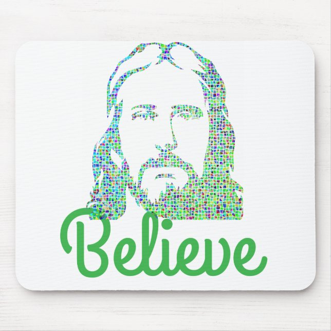 Pixeled Image of Jesus Desktop Computer Mousepad (Front)