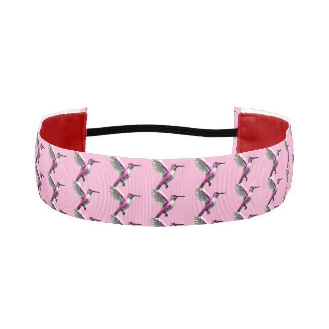 Pixeled Pink Hummingbird Athletic Headband (Front)