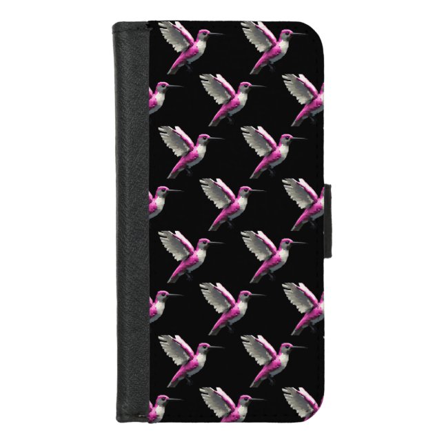 Pixeled Pink Hummingbird iPhone Wallet Case (Front)